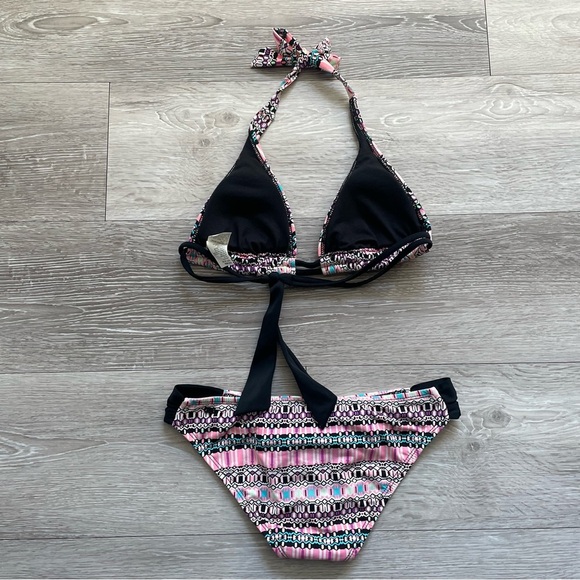 Hurley Bikini Tie Up Double Strap Swim Suit Swimwear Pink Purple Small Medium - Picture 2 of 8